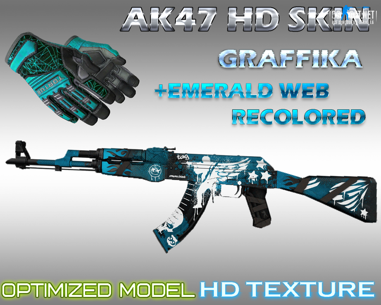 Модель HD Ak47 Graffika + Emerald web recolored для CS 1.6